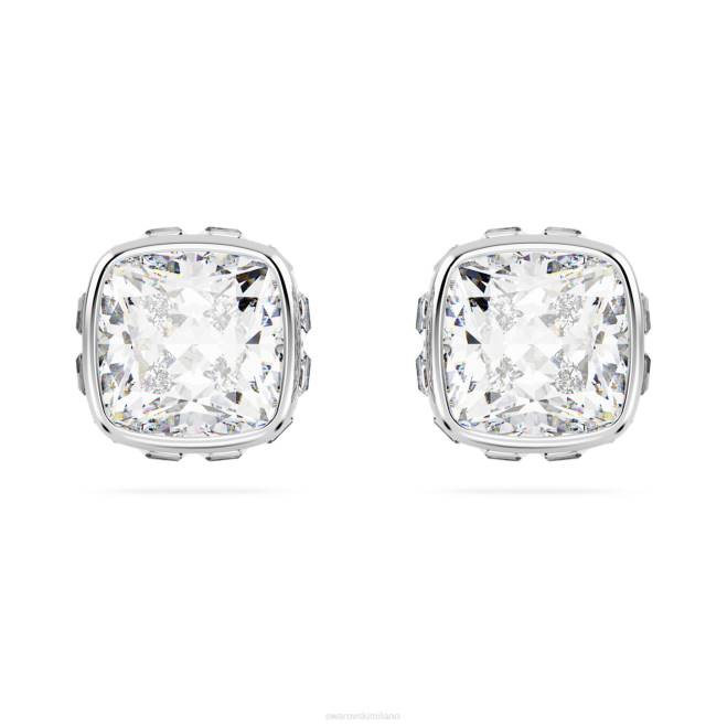 Swarovski DV4B728 gioielleria aprile, bianco, rodiato orecchini a bottone con pietra portafortuna taglio quadrato