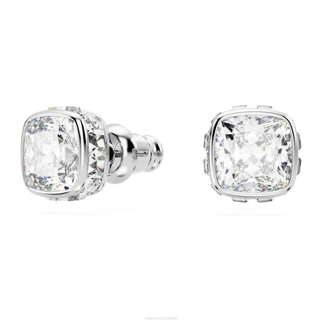 Swarovski DV4B728 gioielleria aprile, bianco, rodiato orecchini a bottone con pietra portafortuna taglio quadrato
