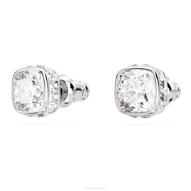 Swarovski DV4B728 gioielleria aprile, bianco, rodiato orecchini a bottone con pietra portafortuna taglio quadrato