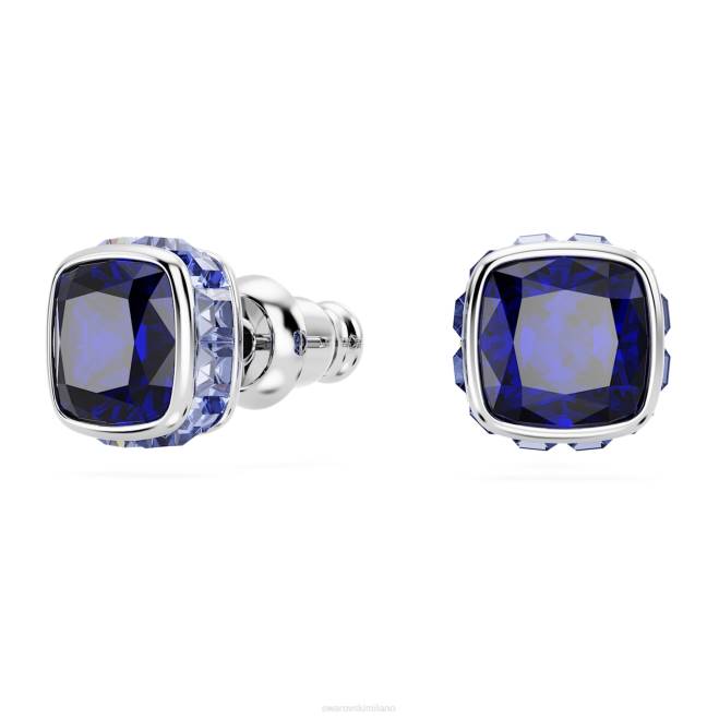 Swarovski DV4B729 gioielleria settembre, blu, rodiato orecchini a bottone con pietra portafortuna taglio quadrato