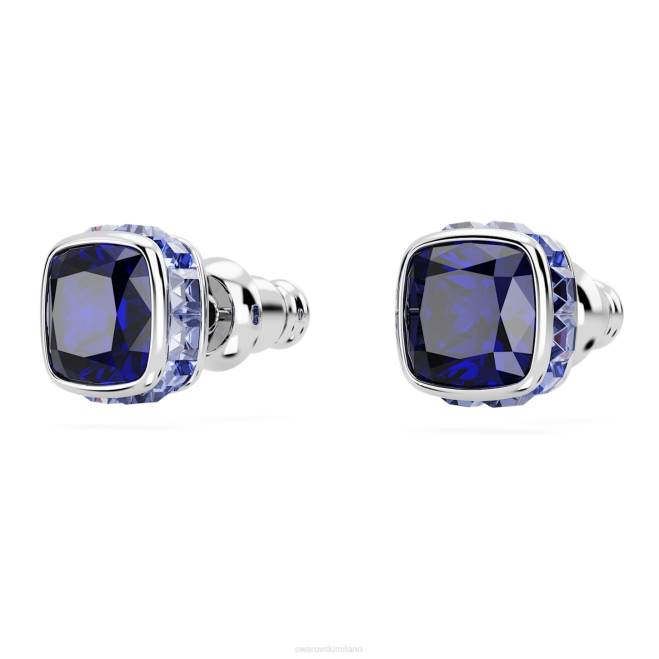 Swarovski DV4B729 gioielleria settembre, blu, rodiato orecchini a bottone con pietra portafortuna taglio quadrato