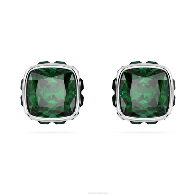 Swarovski DV4B731 gioielleria maggio, verde, rodiato orecchini a bottone con pietra portafortuna taglio quadrato
