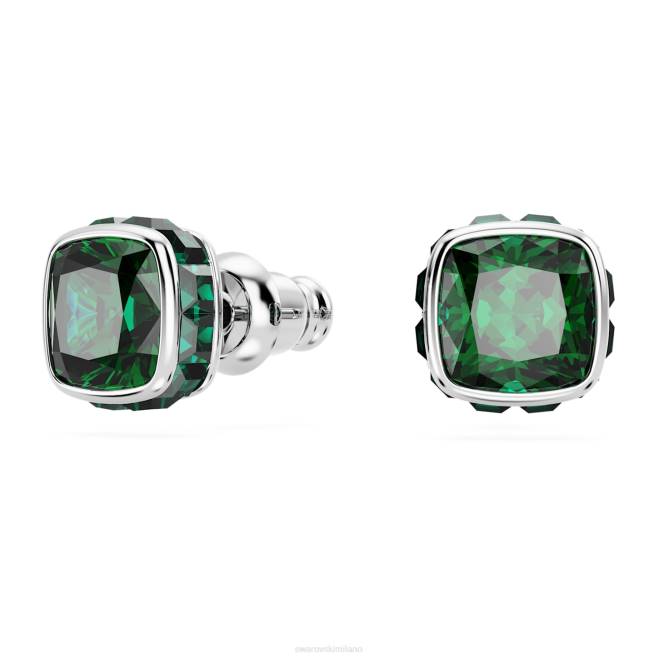 Swarovski DV4B731 gioielleria maggio, verde, rodiato orecchini a bottone con pietra portafortuna taglio quadrato