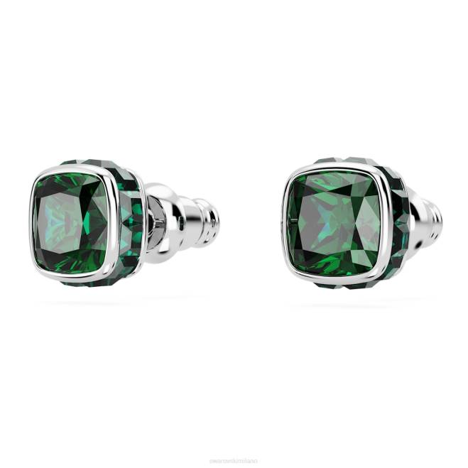 Swarovski DV4B731 gioielleria maggio, verde, rodiato orecchini a bottone con pietra portafortuna taglio quadrato