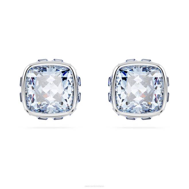 Swarovski DV4B732 gioielleria marzo, blu, rodiato orecchini a bottone con pietra portafortuna taglio quadrato