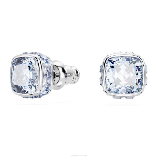 Swarovski DV4B732 gioielleria marzo, blu, rodiato orecchini a bottone con pietra portafortuna taglio quadrato