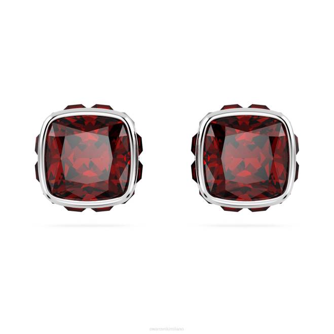 Swarovski DV4B734 gioielleria gennaio, rosso, rodiato orecchini a bottone con pietra portafortuna taglio quadrato