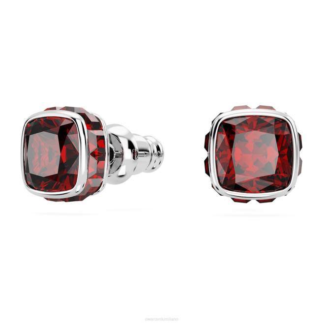 Swarovski DV4B734 gioielleria gennaio, rosso, rodiato orecchini a bottone con pietra portafortuna taglio quadrato
