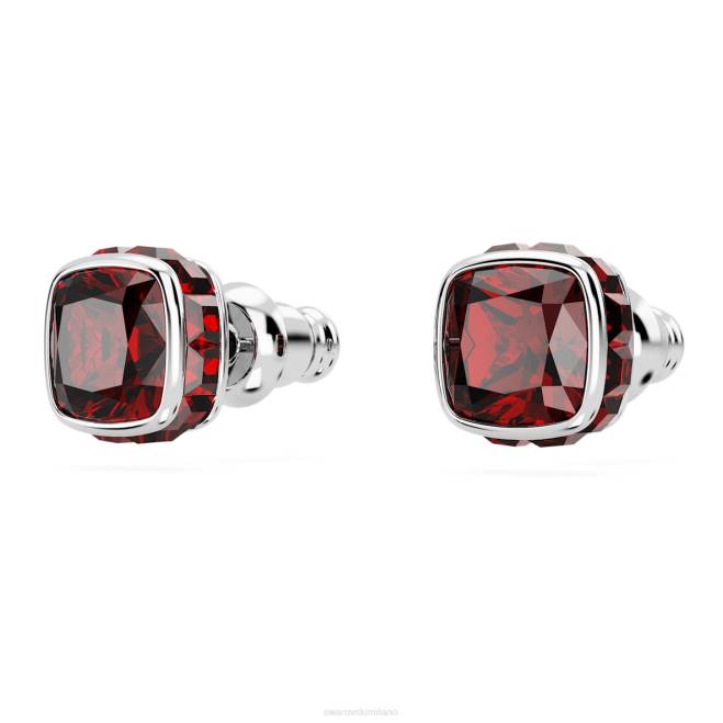 Swarovski DV4B734 gioielleria gennaio, rosso, rodiato orecchini a bottone con pietra portafortuna taglio quadrato