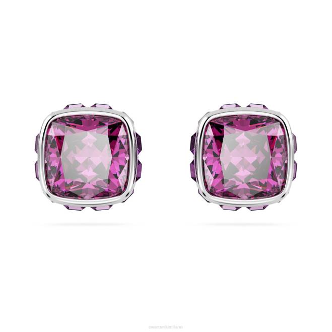 Swarovski DV4B735 gioielleria febbraio, rosa, placcato rodio orecchini a bottone con pietra portafortuna taglio quadrato
