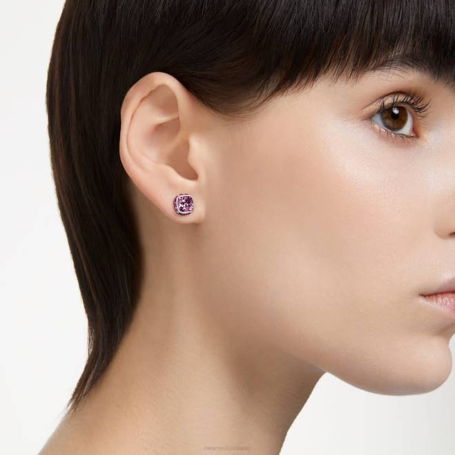Swarovski DV4B735 gioielleria febbraio, rosa, placcato rodio orecchini a bottone con pietra portafortuna taglio quadrato