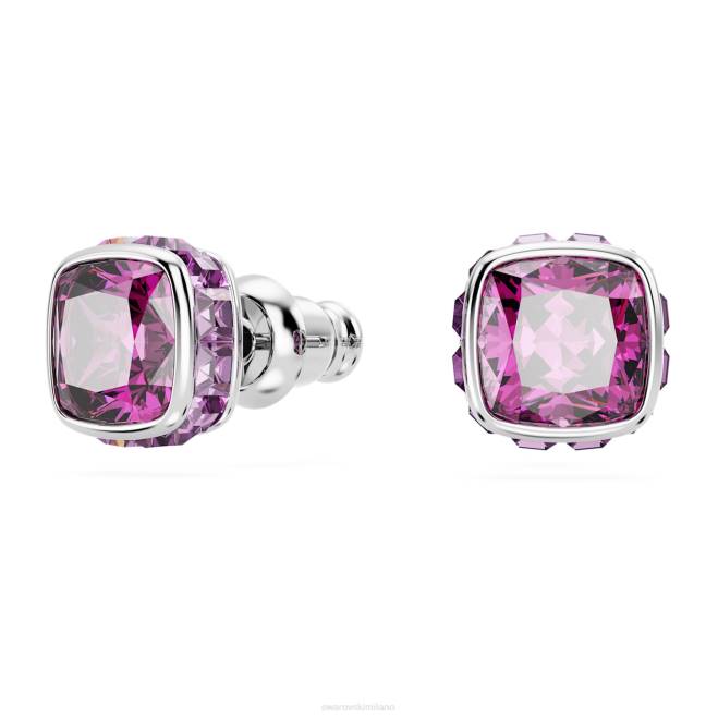 Swarovski DV4B735 gioielleria febbraio, rosa, placcato rodio orecchini a bottone con pietra portafortuna taglio quadrato