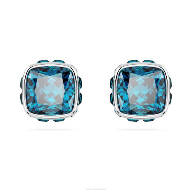 Swarovski DV4B736 gioielleria dicembre, blu, rodiato orecchini a bottone con pietra portafortuna taglio quadrato
