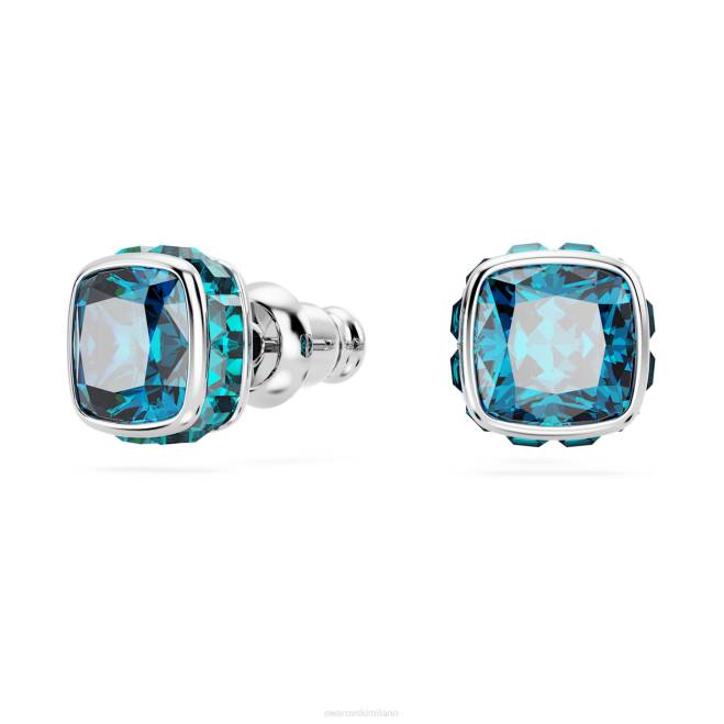 Swarovski DV4B736 gioielleria dicembre, blu, rodiato orecchini a bottone con pietra portafortuna taglio quadrato