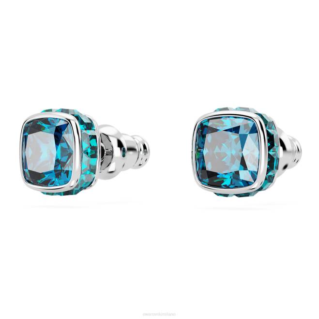 Swarovski DV4B736 gioielleria dicembre, blu, rodiato orecchini a bottone con pietra portafortuna taglio quadrato