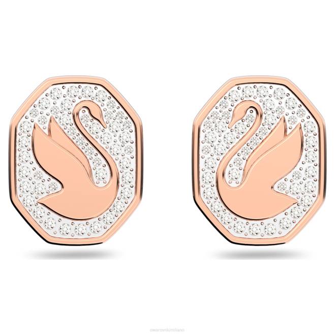 Swarovski DV4B740 gioielleria forma ottagonale, cigno, bianco, placcato tonalità oro rosa orecchini a bottone con segno