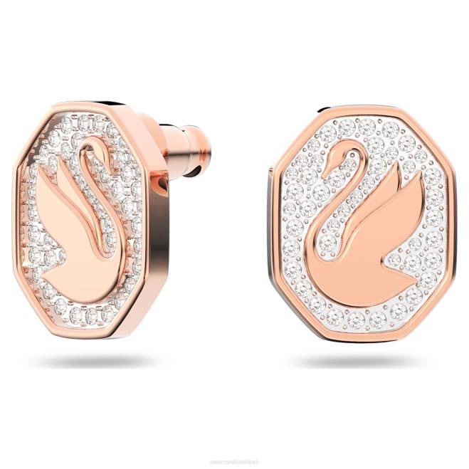Swarovski DV4B740 gioielleria forma ottagonale, cigno, bianco, placcato tonalità oro rosa orecchini a bottone con segno