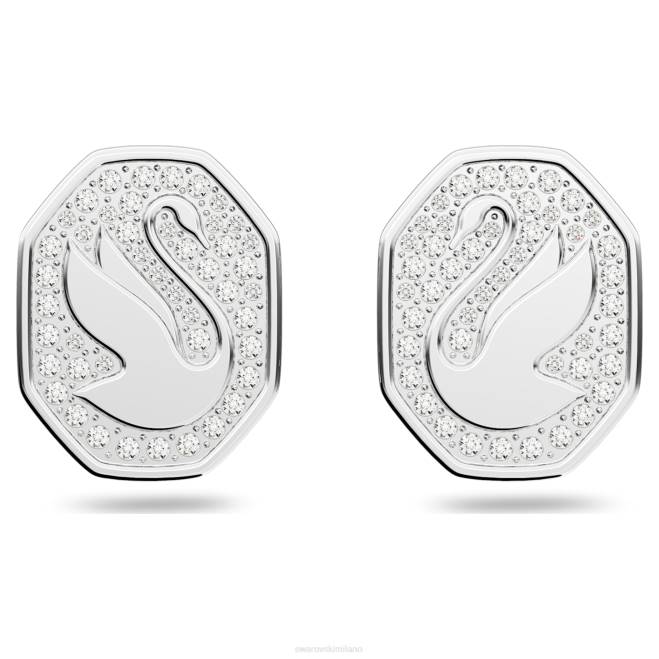 Swarovski DV4B742 gioielleria cigno, bianco, placcato rodio orecchini a bottone con segno
