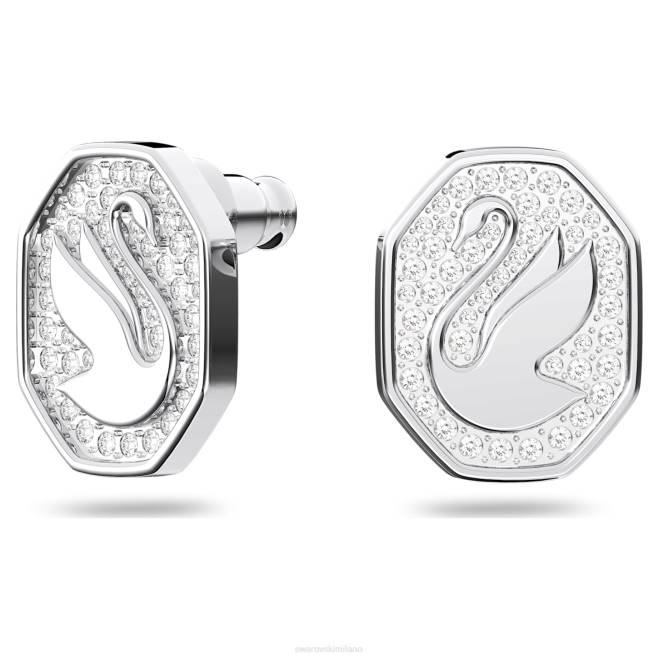 Swarovski DV4B742 gioielleria cigno, bianco, placcato rodio orecchini a bottone con segno