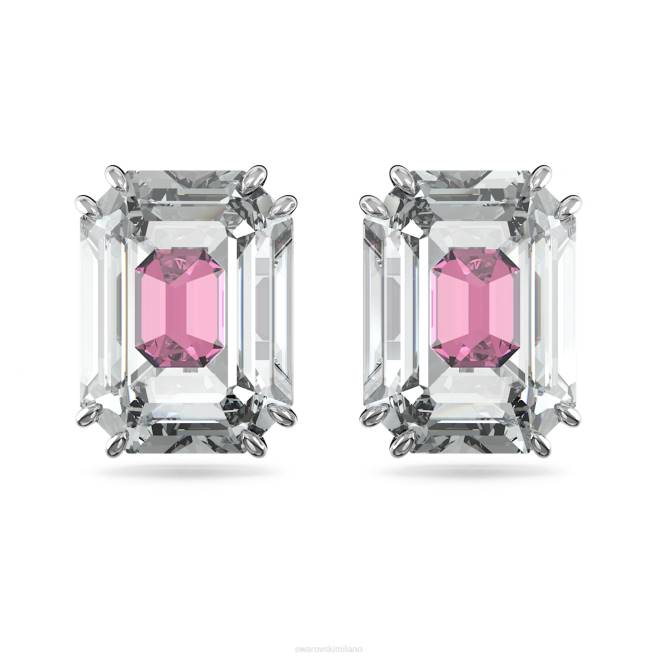 Swarovski DV4B743 gioielleria taglio ottagonale, rosa, placcato rodio orecchini a bottone cromati