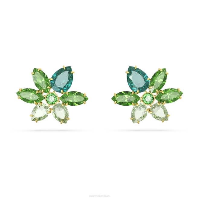 Swarovski DV4B745 gioielleria tagli misti, fiore, verde, placcato oro orecchini a bottone gema