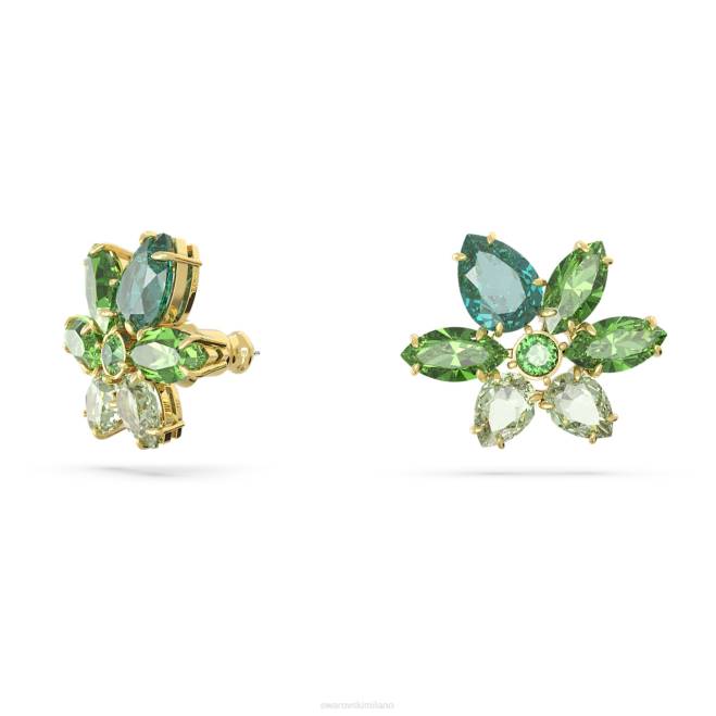 Swarovski DV4B745 gioielleria tagli misti, fiore, verde, placcato oro orecchini a bottone gema