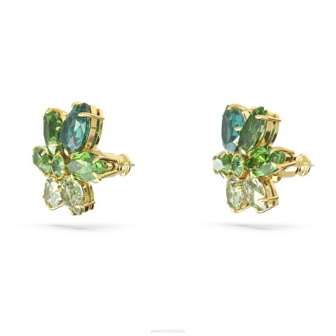 Swarovski DV4B745 gioielleria tagli misti, fiore, verde, placcato oro orecchini a bottone gema