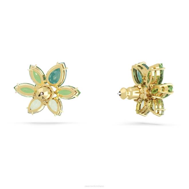 Swarovski DV4B745 gioielleria tagli misti, fiore, verde, placcato oro orecchini a bottone gema