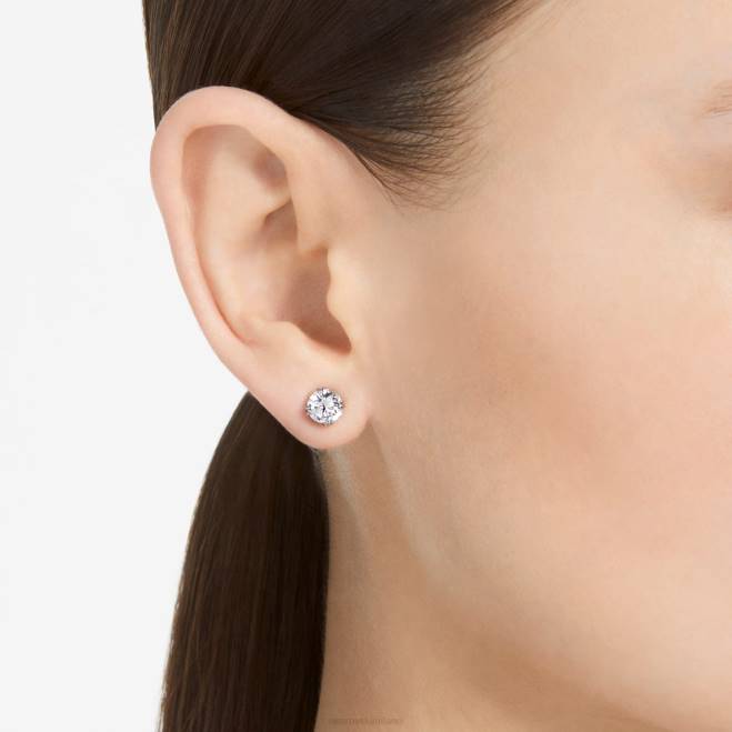 Swarovski DV4B746 gioielleria taglio rotondo, bianco, placcato rodio orecchini a bottone costellazione