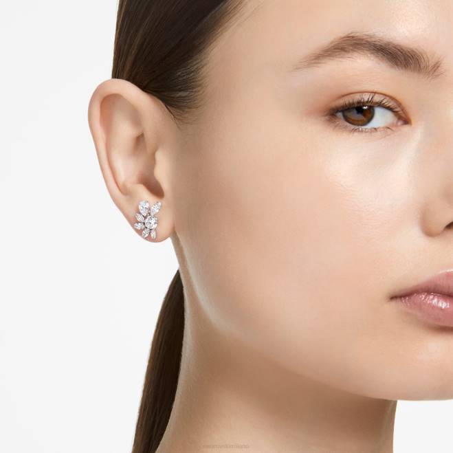 Swarovski DV4B749 gioielleria tagli misti, fiore, bianco, rodiato orecchini a bottone gema