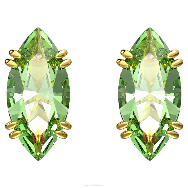 Swarovski DV4B750 gioielleria taglio aquilone, verde, placcato color oro orecchini a bottone gema