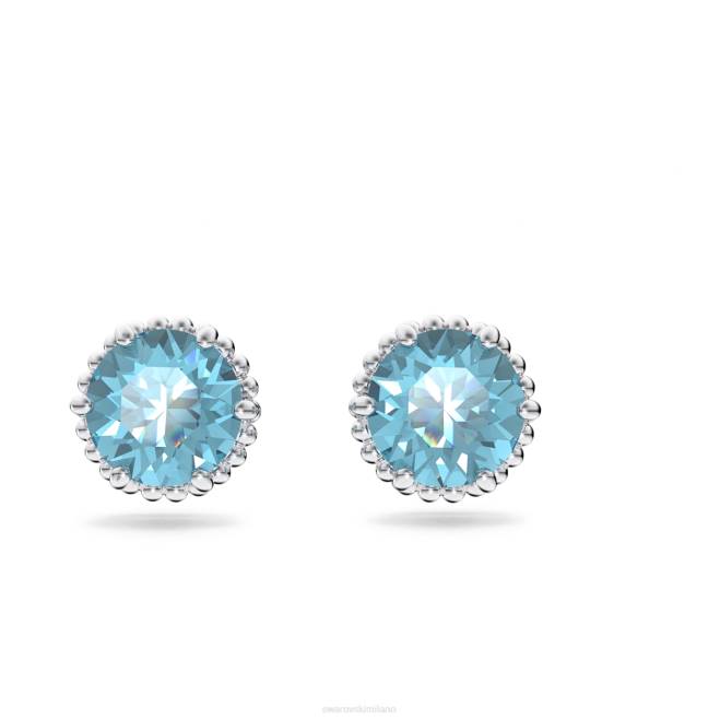 Swarovski DV4B752 gioielleria marzo, blu, rodiato orecchini a bottone con pietra portafortuna taglio quadrato