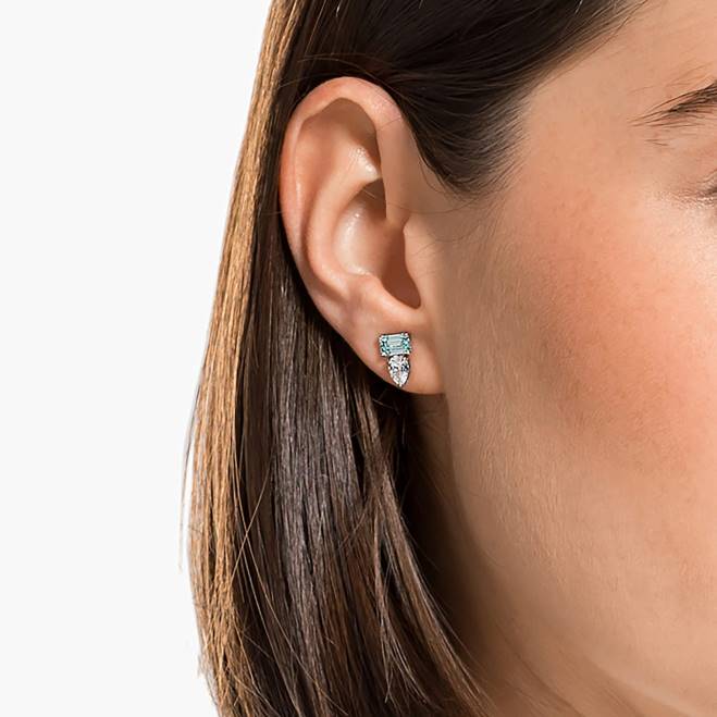 Swarovski DV4B860 gioielleria tagli misti, blu, rodiati attirare orecchini a bottone
