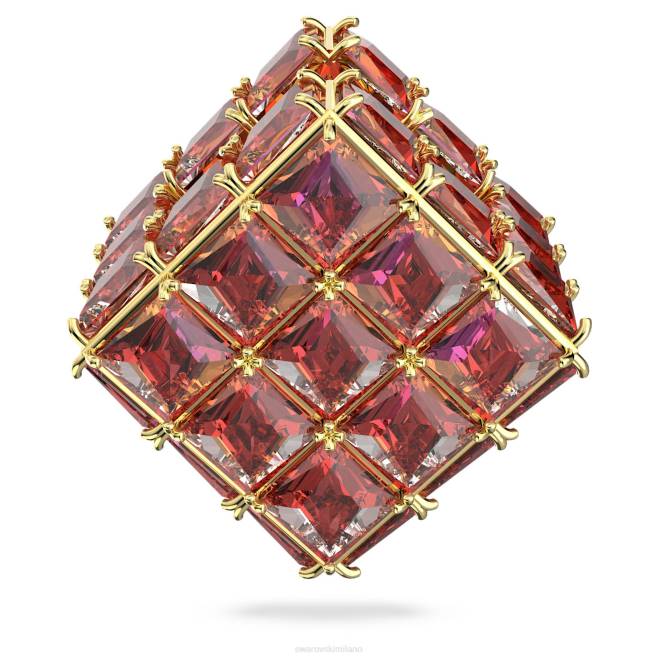 Swarovski DV4B975 gioielleria singolo, taglio quadrato, arancione, placcato color oro orecchino a bottone curioso
