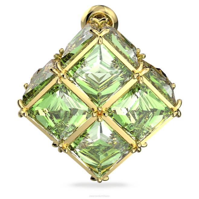 Swarovski DV4B976 gioielleria singolo, taglio quadrato, verde, placcato color oro orecchino a bottone curioso