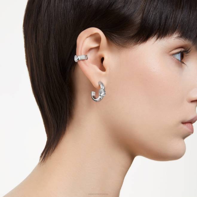 Swarovski DV4B399 gioielleria taglio a pera, bianco, placcato rodio orecchini a cerchio dextera con polsino per l'orecchio