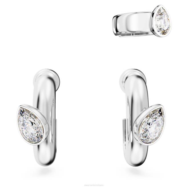 Swarovski DV4B399 gioielleria taglio a pera, bianco, placcato rodio orecchini a cerchio dextera con polsino per l'orecchio
