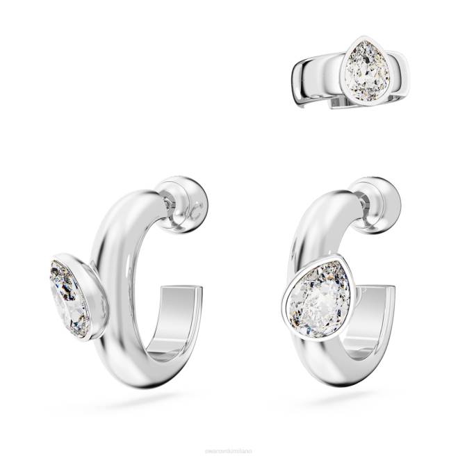 Swarovski DV4B399 gioielleria taglio a pera, bianco, placcato rodio orecchini a cerchio dextera con polsino per l'orecchio