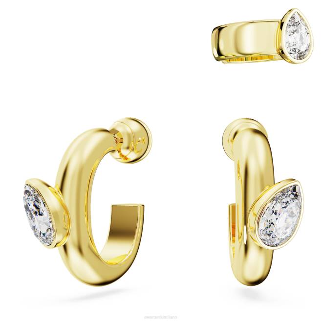 Swarovski DV4B402 gioielleria taglio a pera, bianco, placcato color oro orecchini a cerchio dextera con polsino per l'orecchio