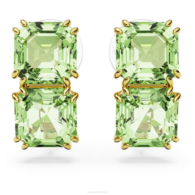 Swarovski DV4B942 gioielleria taglio quadrato, verde, placcato color oro orecchini a clip millennio