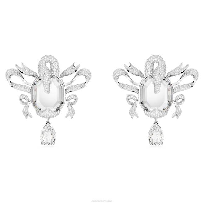 Swarovski DV4B948 gioielleria cigno, bianco, placcato rodio orecchini a clip con cigno alla moda