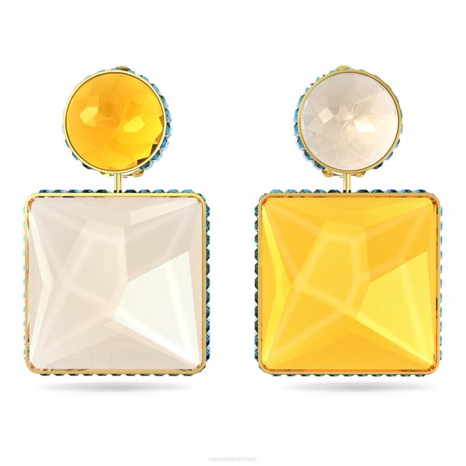 Swarovski DV4B950 gioielleria design asimmetrico, taglio quadrato, multicolore, placcato color oro orecchini a clip orbitali