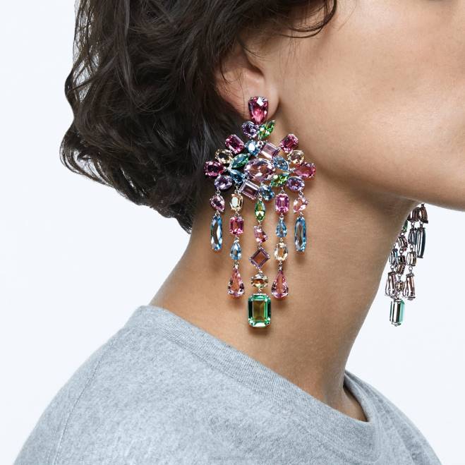 Swarovski DV4B955 gioielleria tagli misti, lampadario, multicolore, rodiato orecchini a clip gema