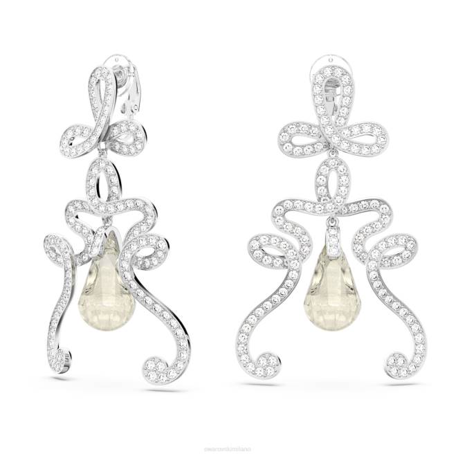 Swarovski DV4B956 gioielleria cristalli riaccesi, bianchi, rodiati orecchini a clip fluuta