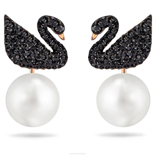 Swarovski DV4B964 gioielleria cigno, nero, placcato tonalità oro rosa iconiche giacche con orecchini a cigno