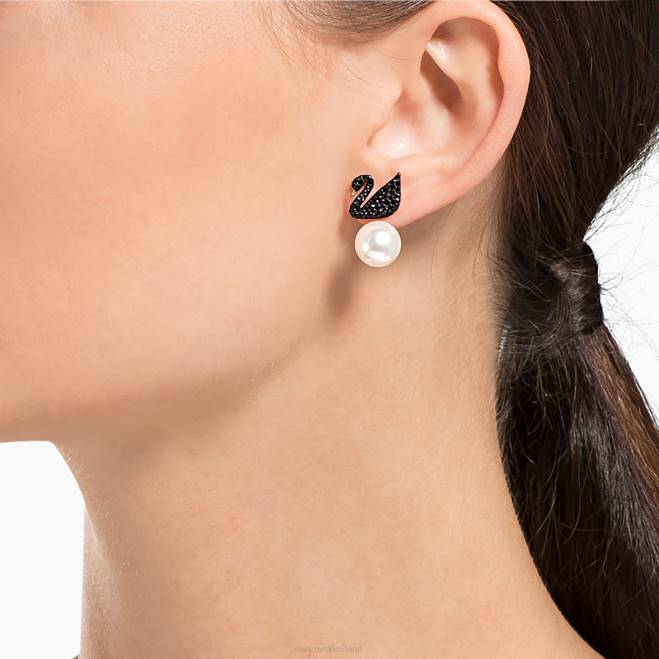 Swarovski DV4B964 gioielleria cigno, nero, placcato tonalità oro rosa iconiche giacche con orecchini a cigno