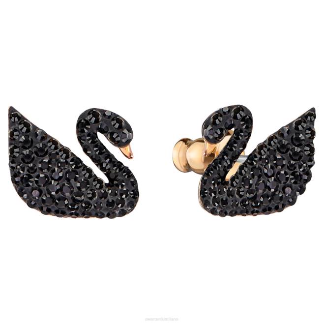 Swarovski DV4B964 gioielleria cigno, nero, placcato tonalità oro rosa iconiche giacche con orecchini a cigno