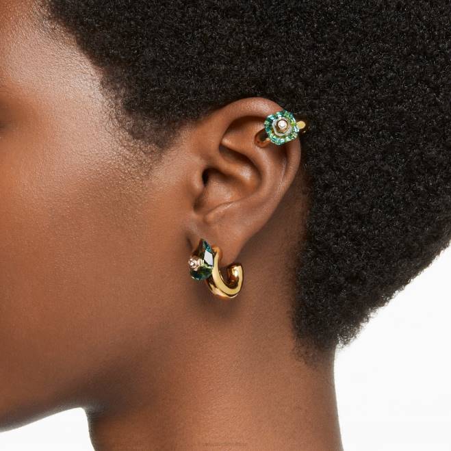 Swarovski DV4B381 gioielleria tagli misti, verde, placcato oro orecchini a cerchio numina