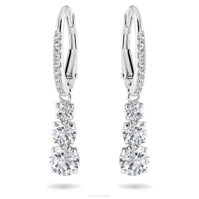 Swarovski DV4B757 gioielleria taglio rotondo, bianco, placcato rodio attirare gli orecchini a cerchio trilogy
