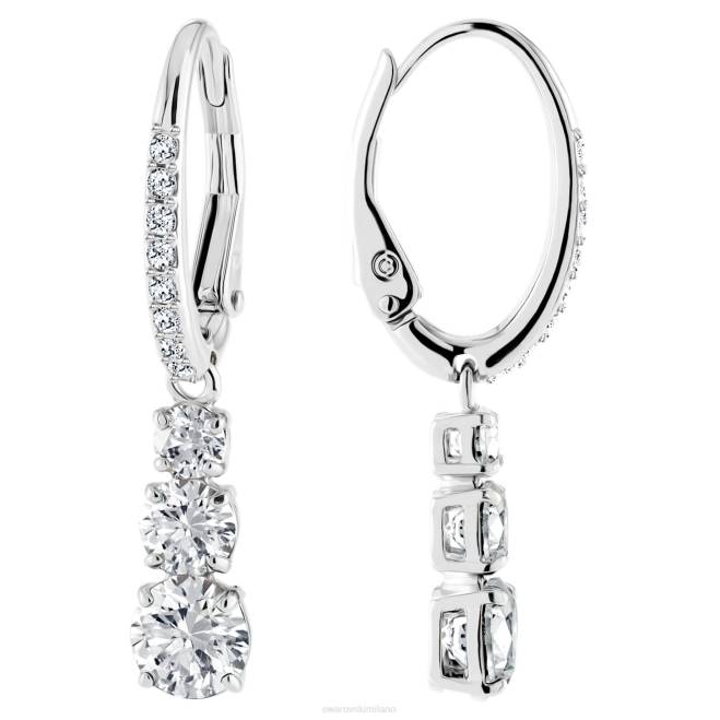 Swarovski DV4B757 gioielleria taglio rotondo, bianco, placcato rodio attirare gli orecchini a cerchio trilogy